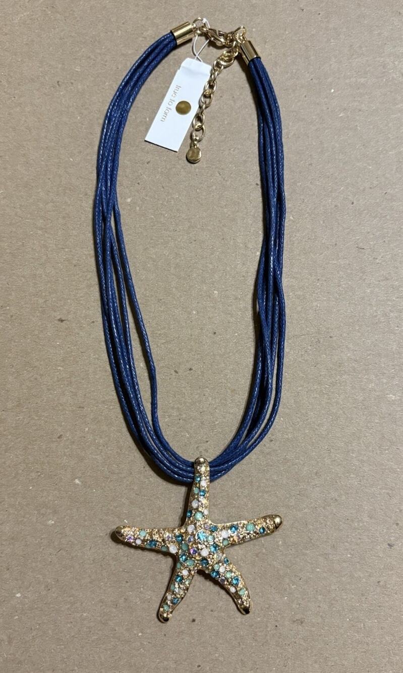 True To Form Gold & Blue Rhinestone Starfish Pendant Necklace NWT